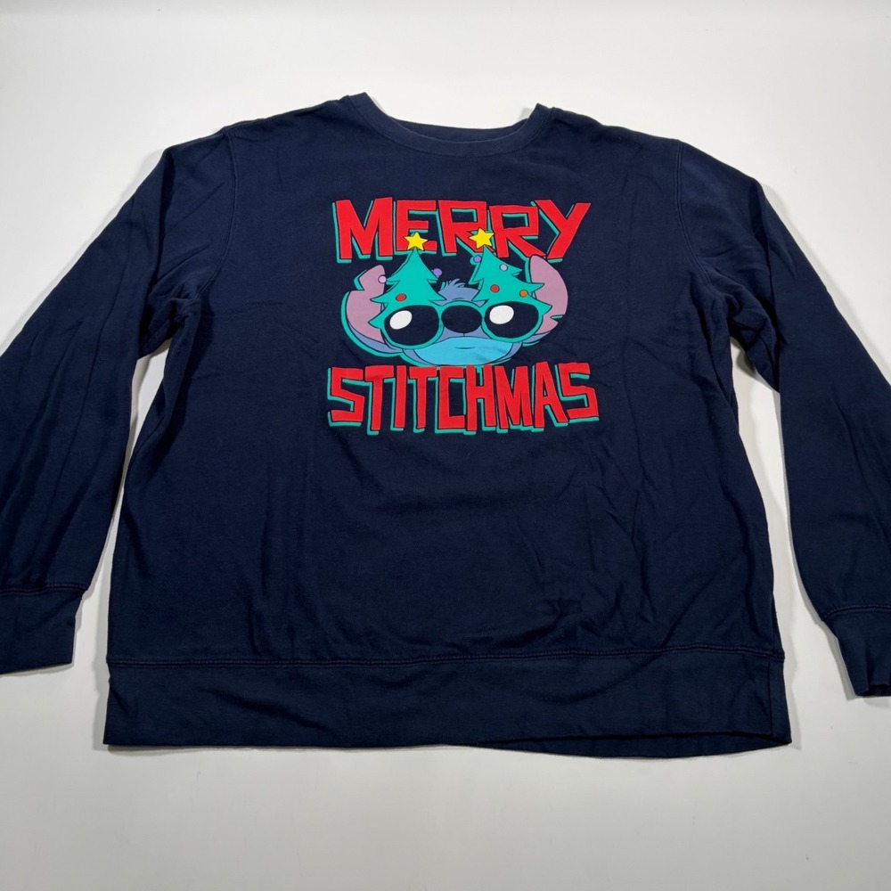 Disney Merry Stitchmas Christmas Sweatshirt Navy Blue XXL Y2K Holiday Pullover